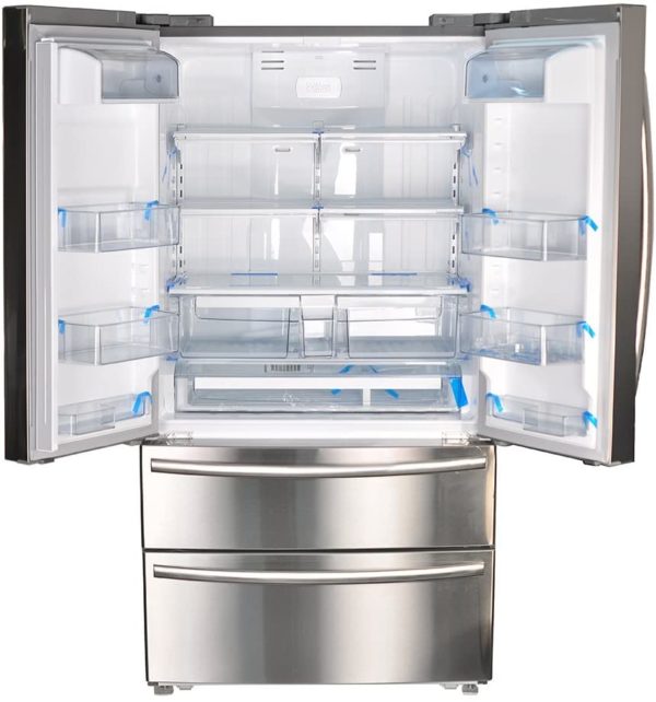 SMETA Frigorífico de puerta francesa con máquina de hielo de 36 pulgadas,  frigoríficos de profundidad de mostrador de acero inoxidable, congelador
