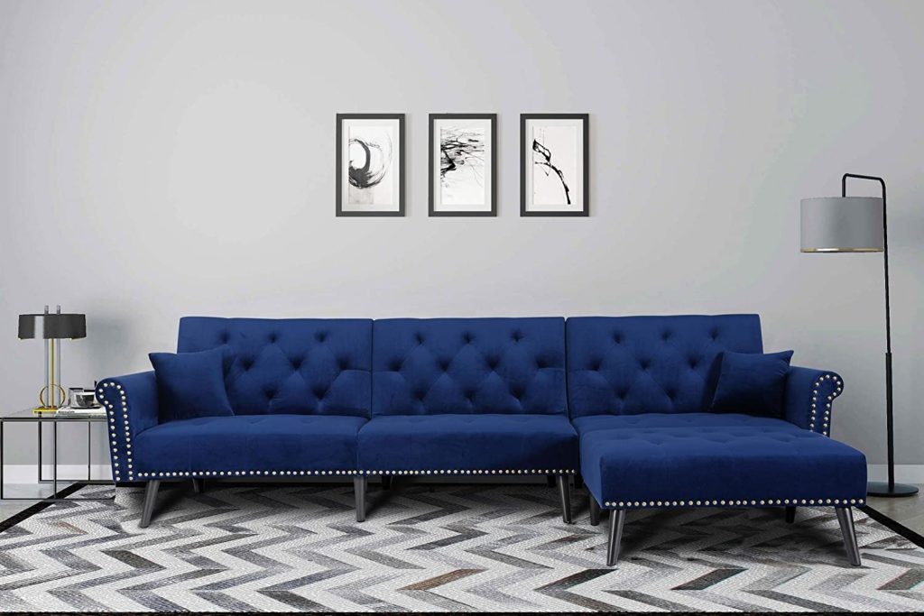 elvet Fabric Sectional Sofa Set Corner Couch (NAVY Blue)